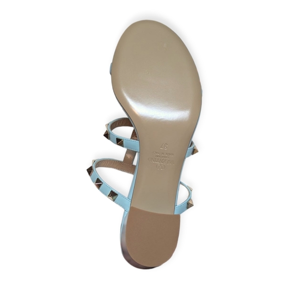 Valentino Garavani Rockstud 60 Caged Block-Heel Slide Sandals Size 7 Acquamarina - Picture 8 of 13